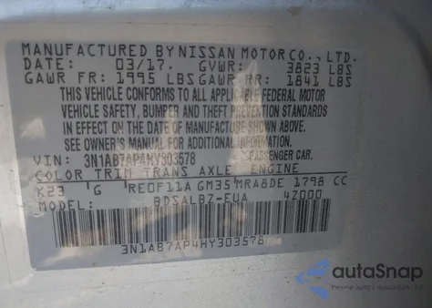 2017 Nissan Sentra S from USA, damaged, VIN 3N1AB7AP4HY303578